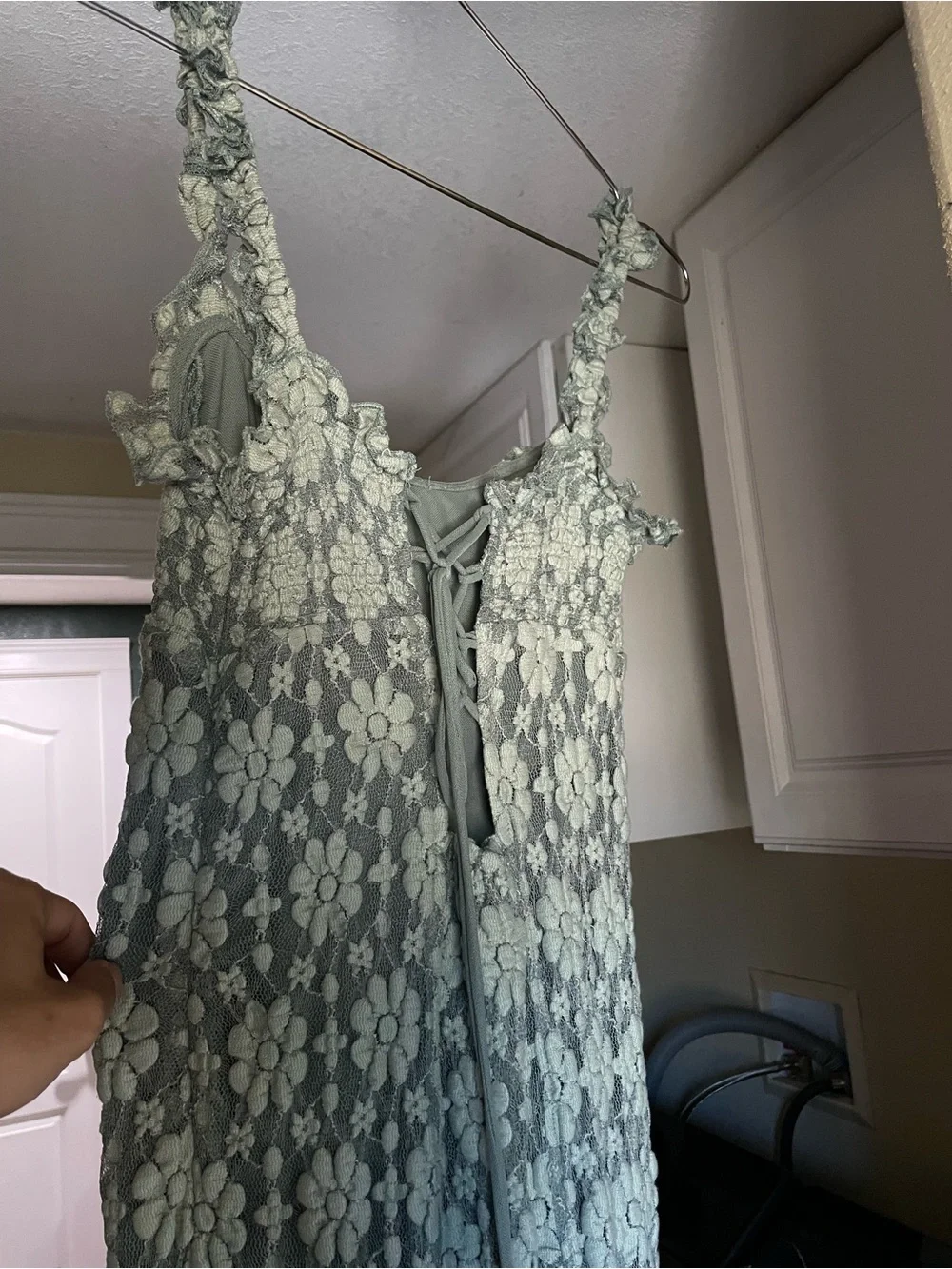 Free People Sage Green Floral Crochet Midi Dress